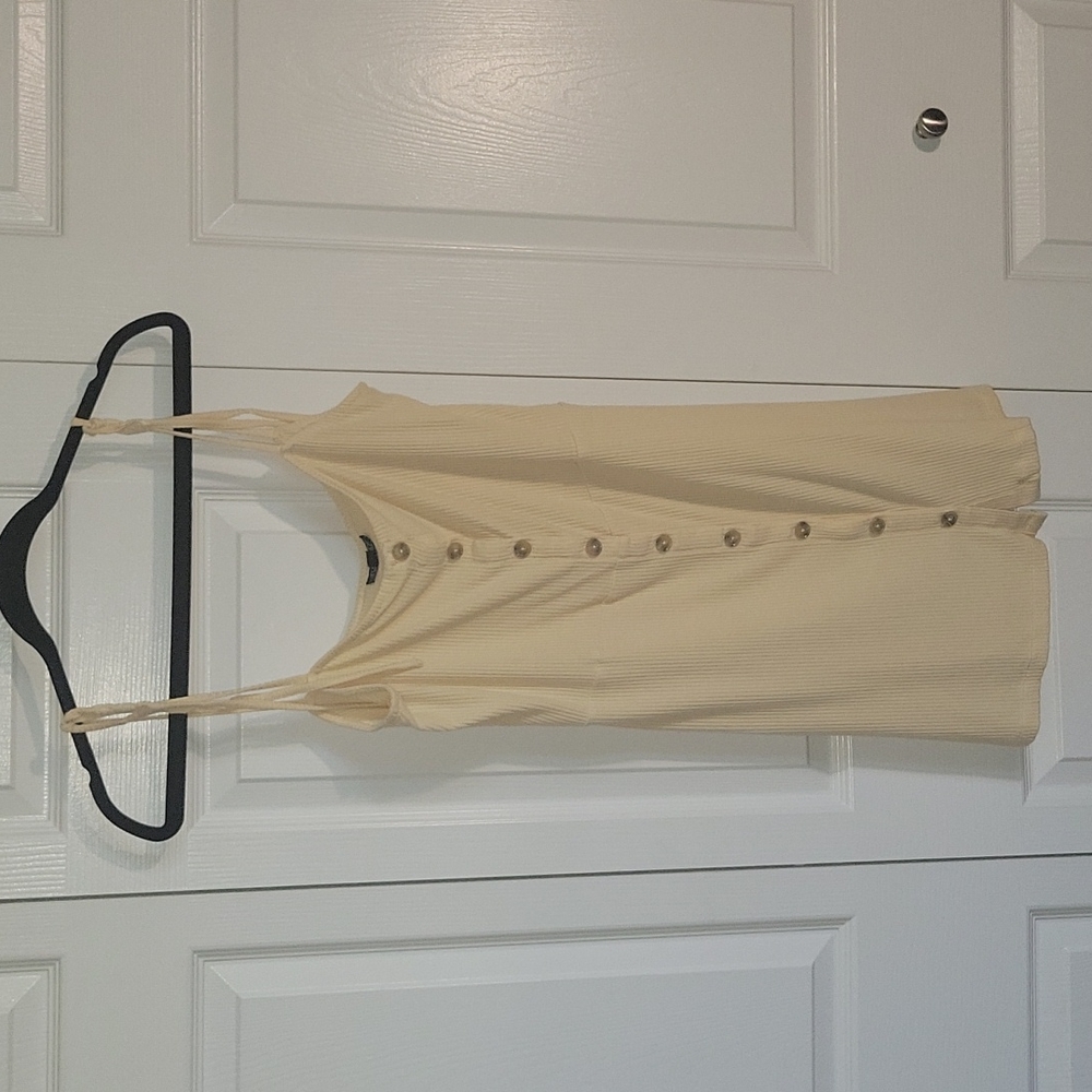 Top shop, button up dress, yellow, size large, mini with shoulder ties